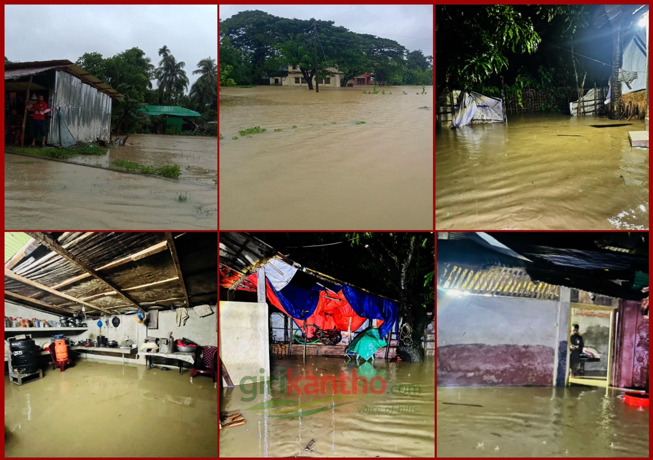 ঘুমধুম ইউনিয়নের তুমব্রুর বিভিন্ন এলাকায় বন্যার পানি, প্লাবিত ঘরবাড়ি ও শিক্ষা প্রতিষ্ঠান